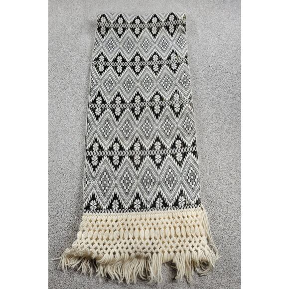 VINTAGE Mexican Rebozo 85" Black White Handmade Shawl Wrap Scarf RARE 60s 70S - Picture 2 of 16